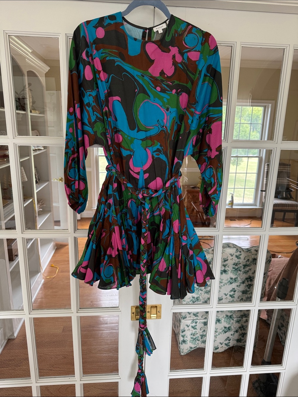 Rhode Marble Print Mini Dress in Teal, Pink, Green & Brown
